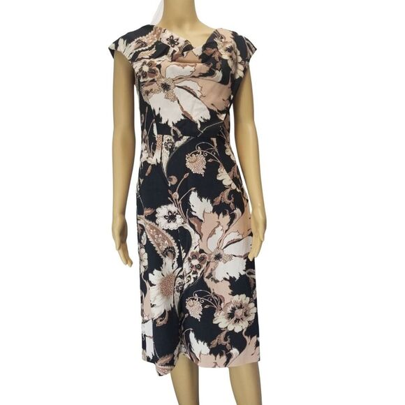 ETRO 42 Floral Print Bodycon Midi V Neck Sleeveless Front Pocket Dress Size 6 - Picture 1 of 9